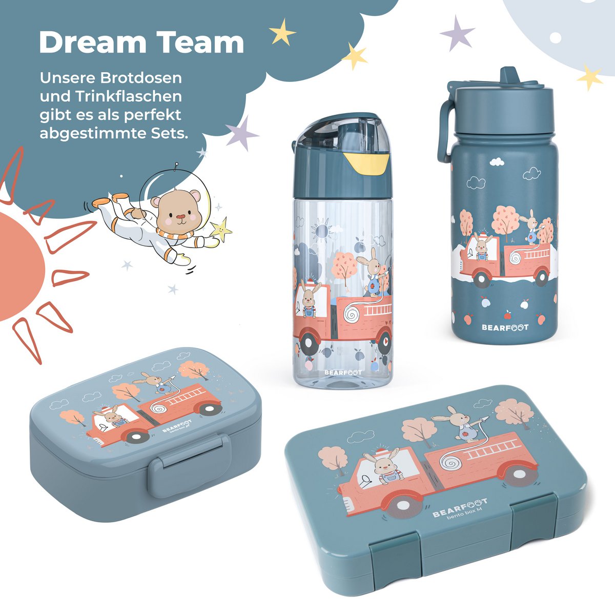 Kinder Thermosflasche Edelstahl – Hase & Feuerwehr | 400 ml