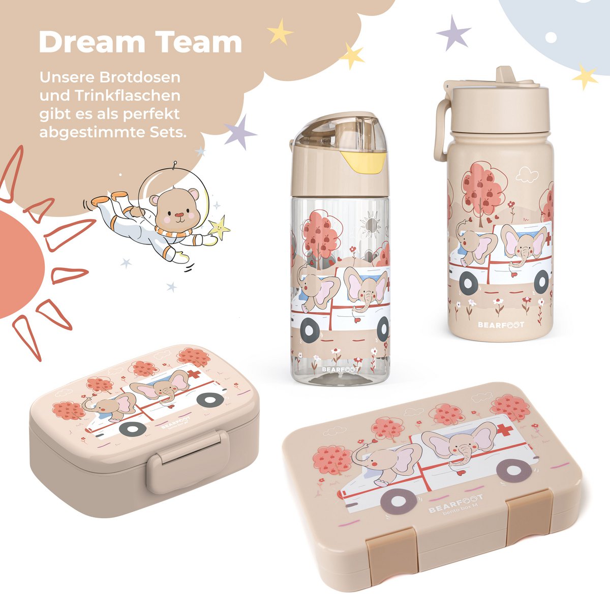 Kinder Thermosflasche Edelstahl – Elefant & Krankenwagen | 400 ml