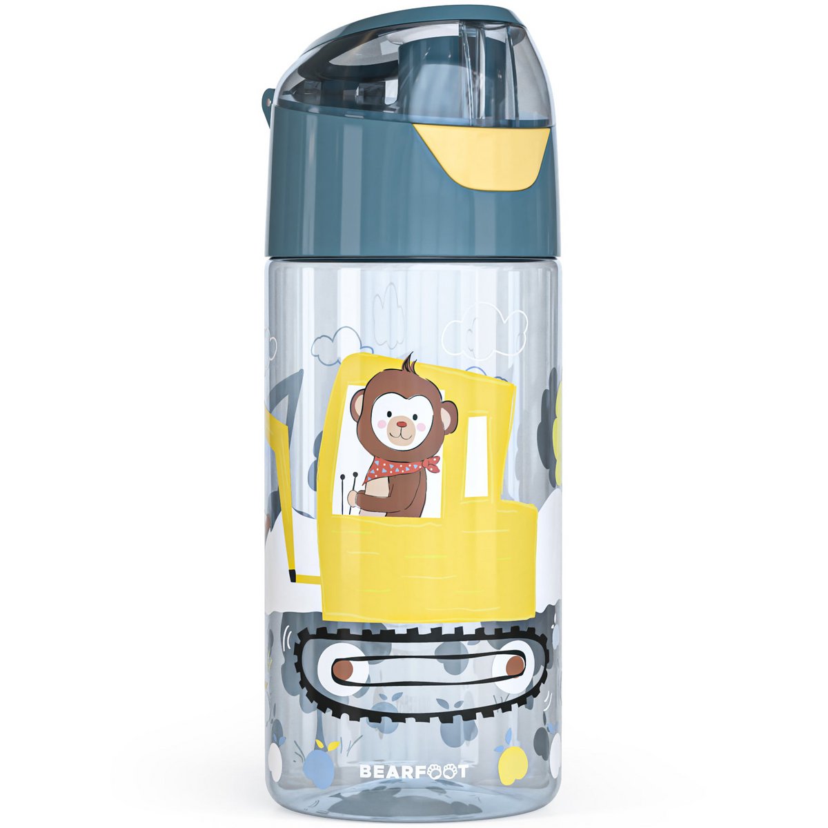 Kinder Trinkflasche Tritan – Wasserflasche Affe & Bagger | 450 ml