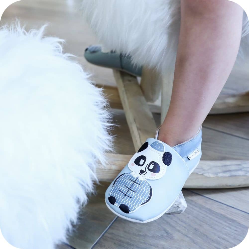PANDA Babyhausschuhe aus weichem Leder
