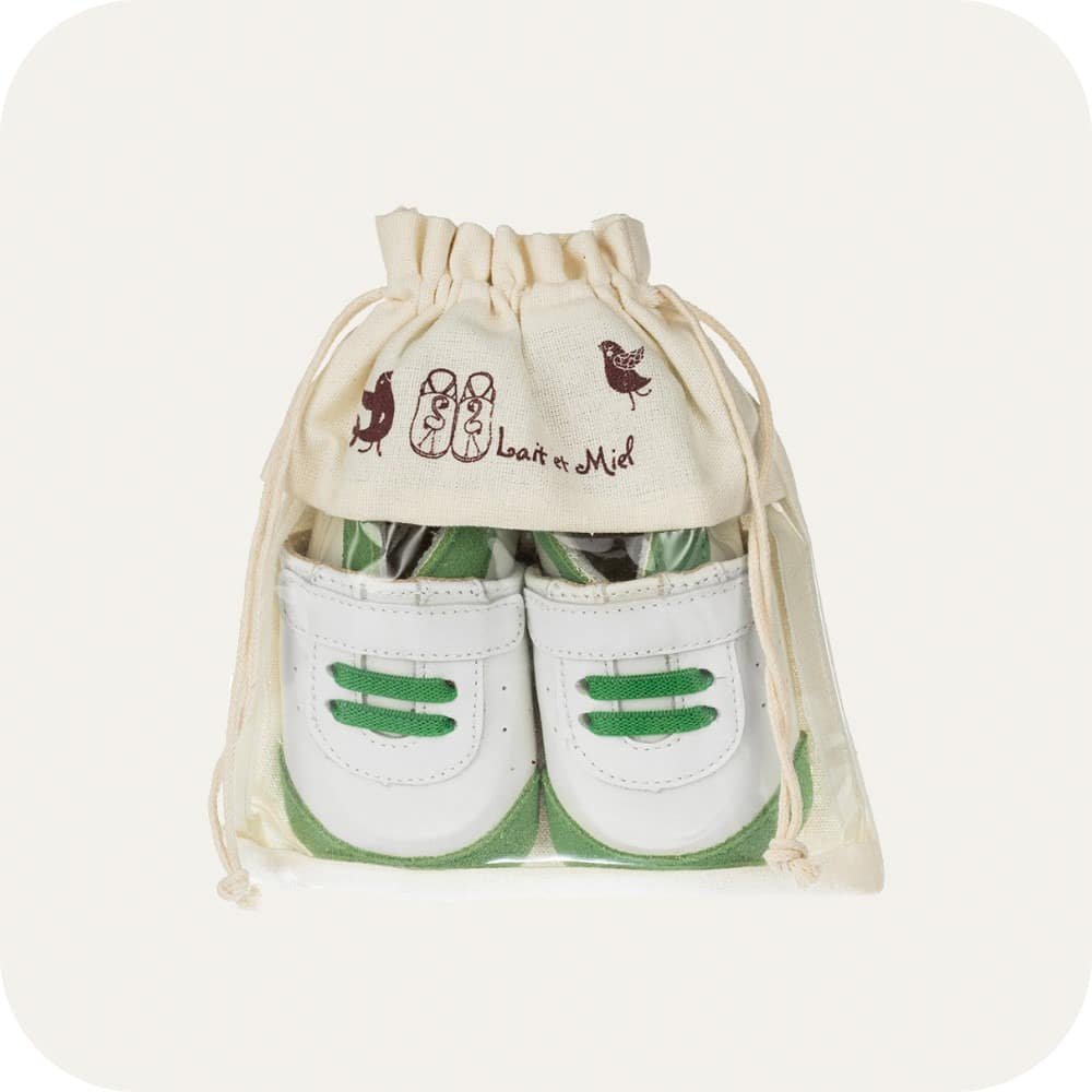 SNEAKER Babyhausschuhe aus weichem Leder (weiß/ grün)