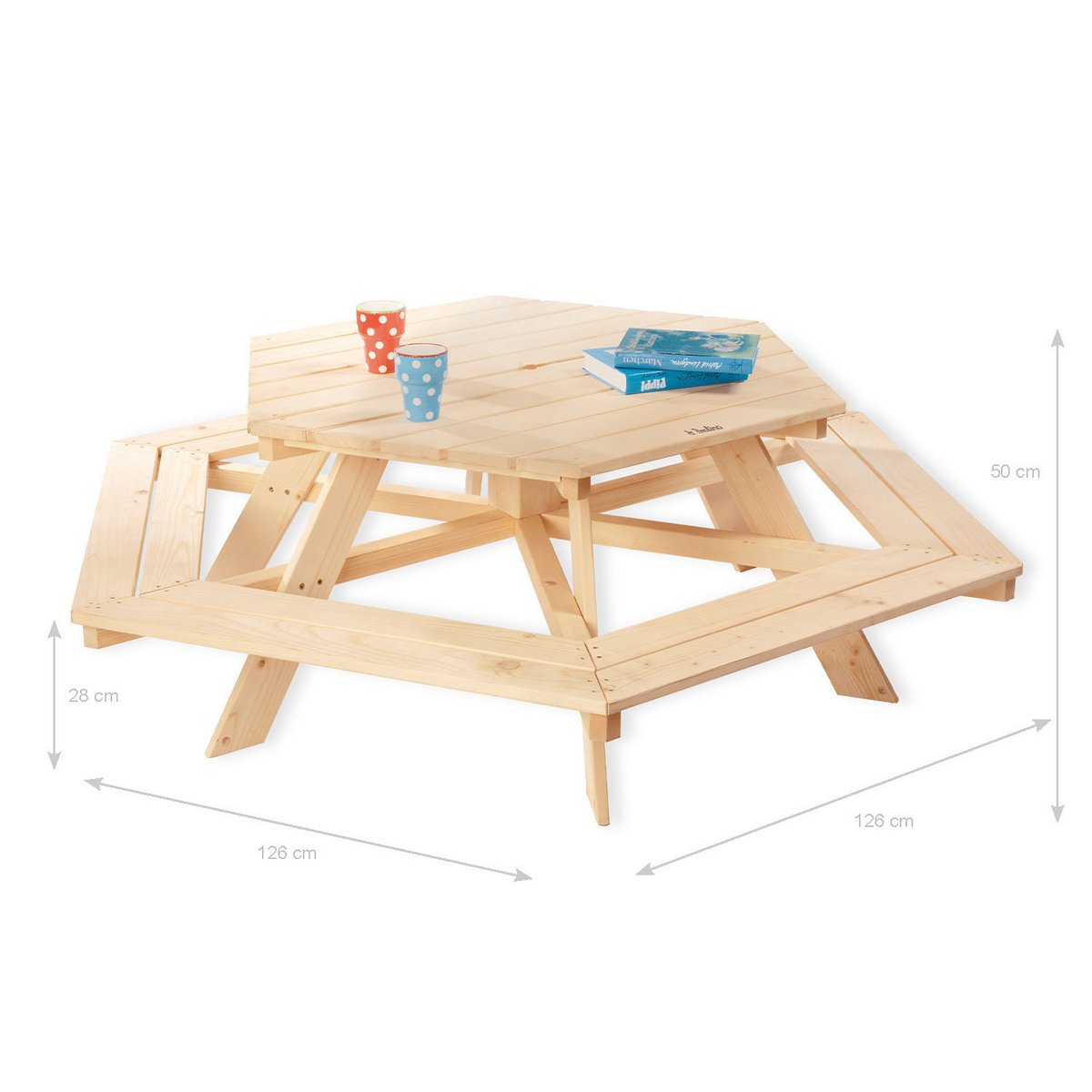 NICKI 6-ECK Kinder-Picknickbank (natur)