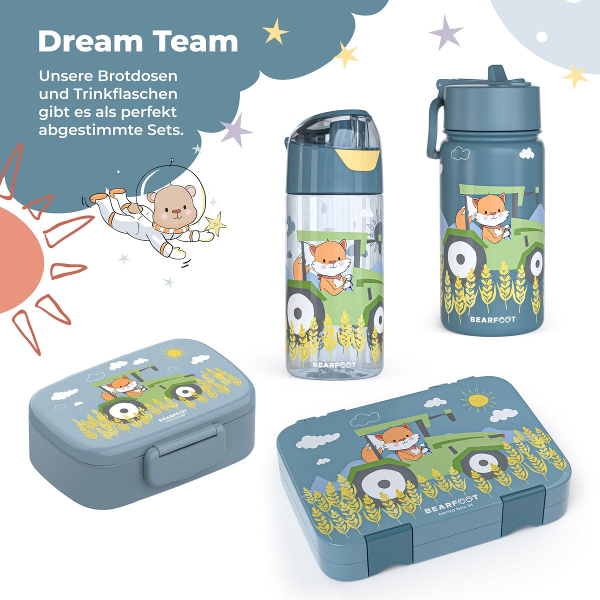 Kinder Thermosflasche Edelstahl – Traktor & Fuchs | 400 ml