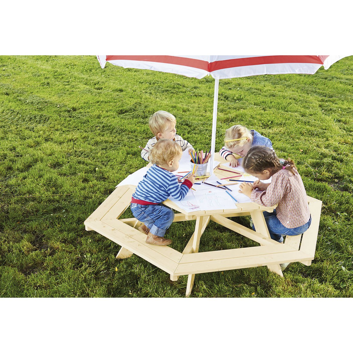 NICKI 6-ECK Kinder-Picknickbank (natur)