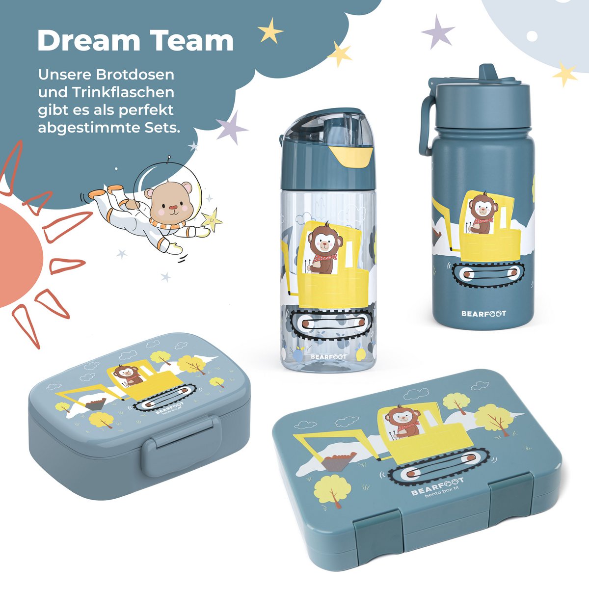 Kinder Thermosflasche Edelstahl – Affe & Bagger | 400 ml