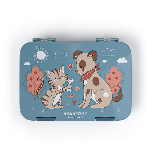 Kinder Brotdose Bento Box – Blau mit Hund & Katze