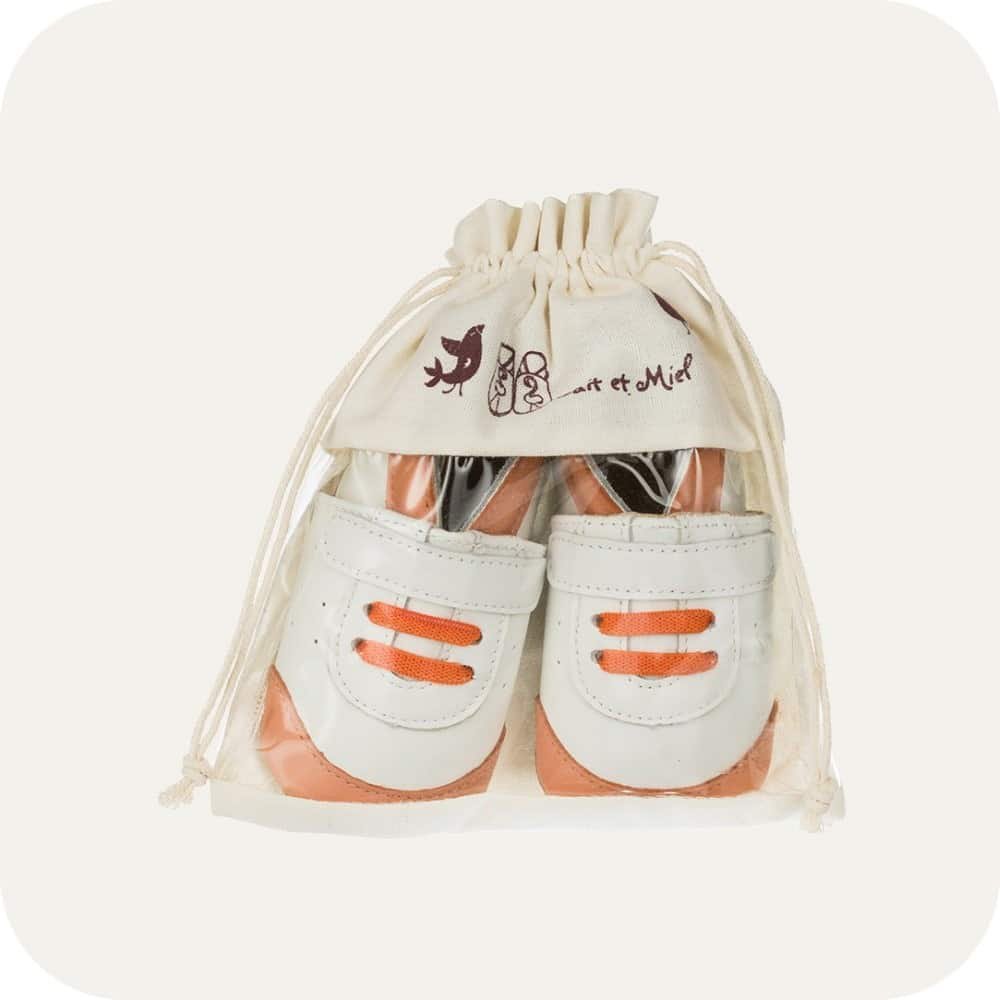 SNEAKER Babyhausschuhe aus weichem Leder (weiß/ orange)