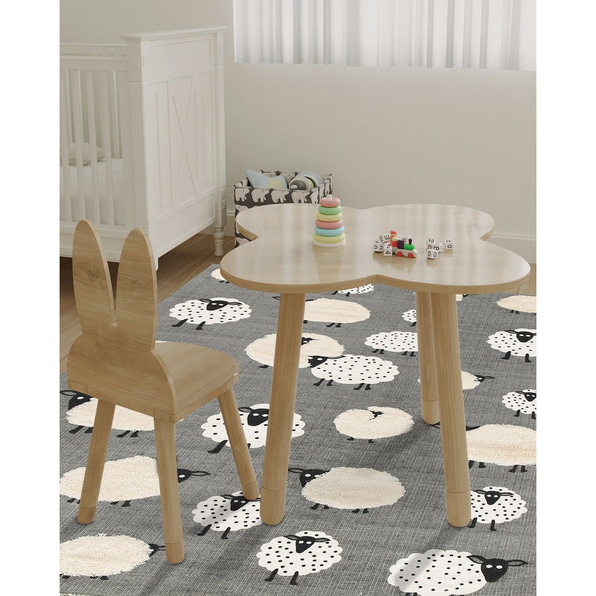 LITTLE SHEEP Kinderteppich aus Baumwolle