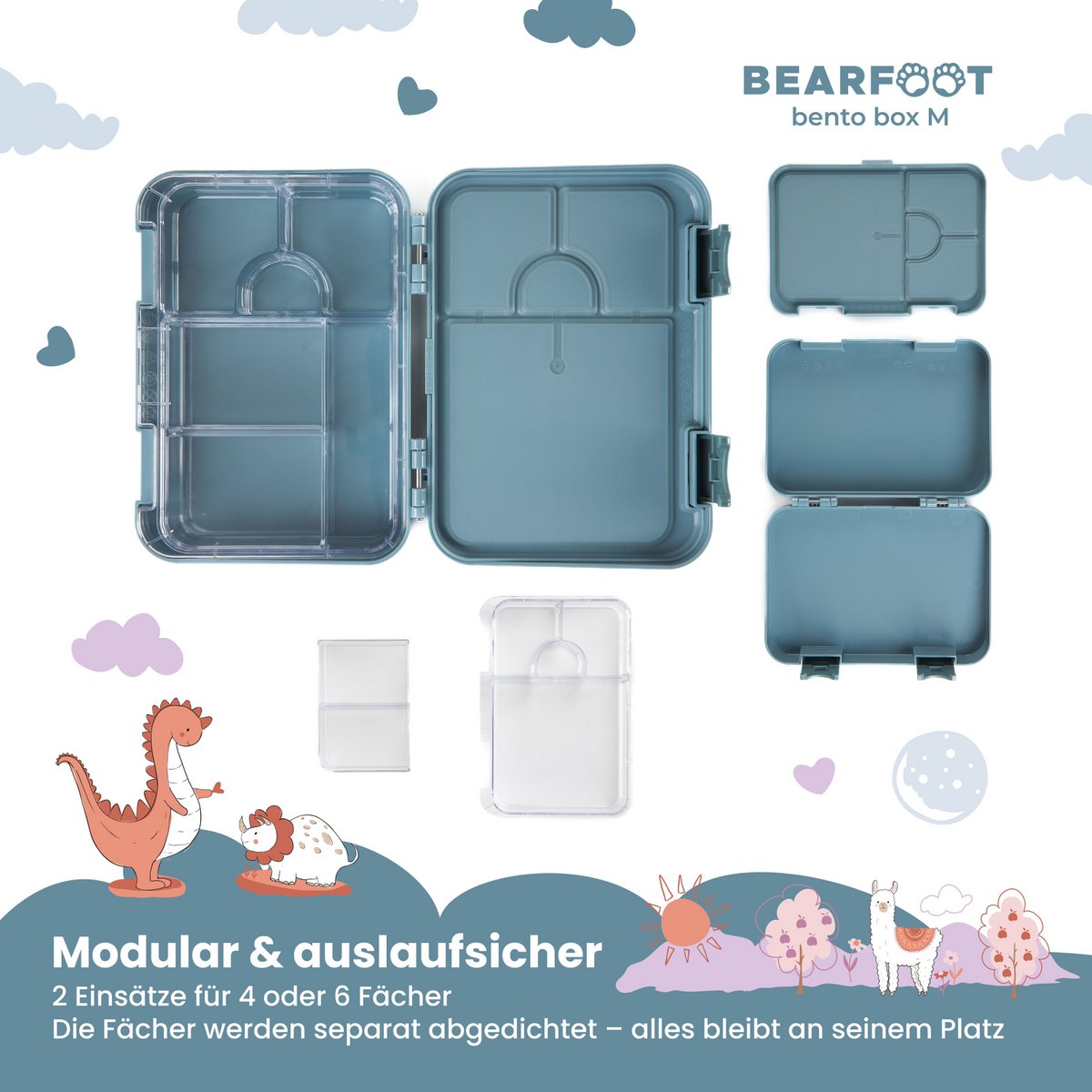 Kinder Brotdose Bento Box – Blau mit Hund & Katze