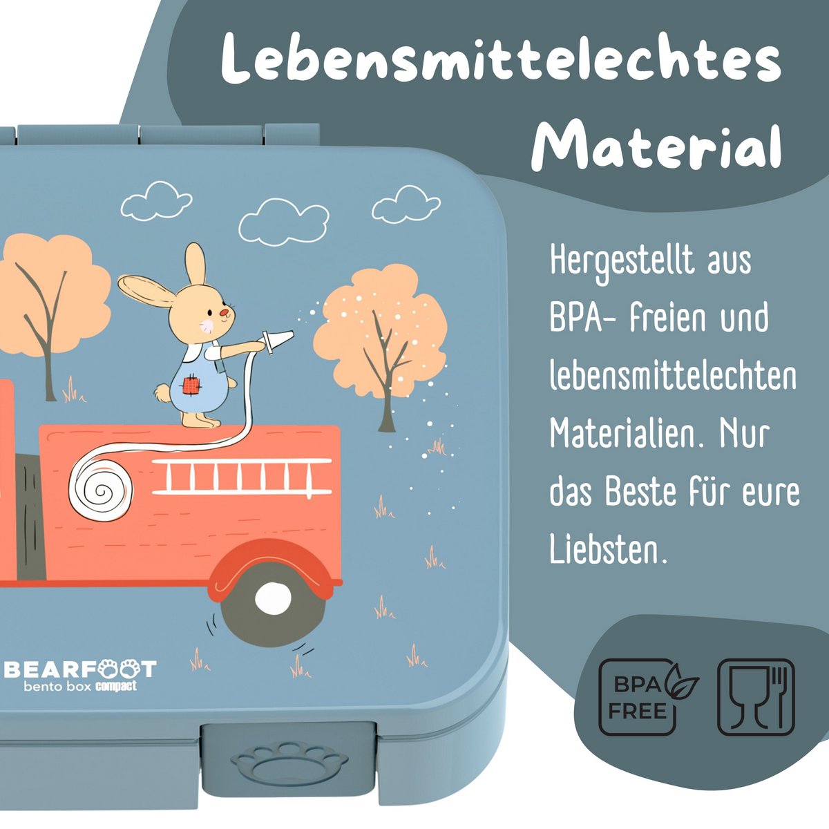 COMPACT Kinder Brotdose Bento Box - Hase & Feuerwehr