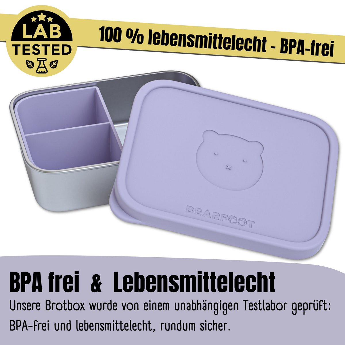 Kinder Brotdose Edelstahl mit Silikoneinsatz - Lavendel