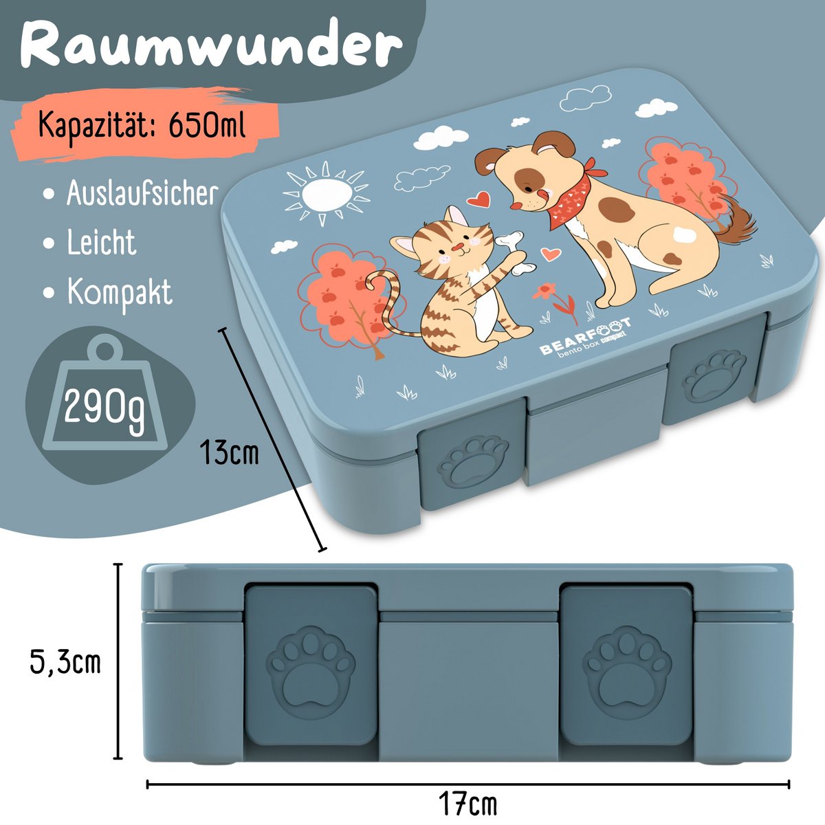 COMPACT Kinder Brotdose Bento Box - Hund & Katze