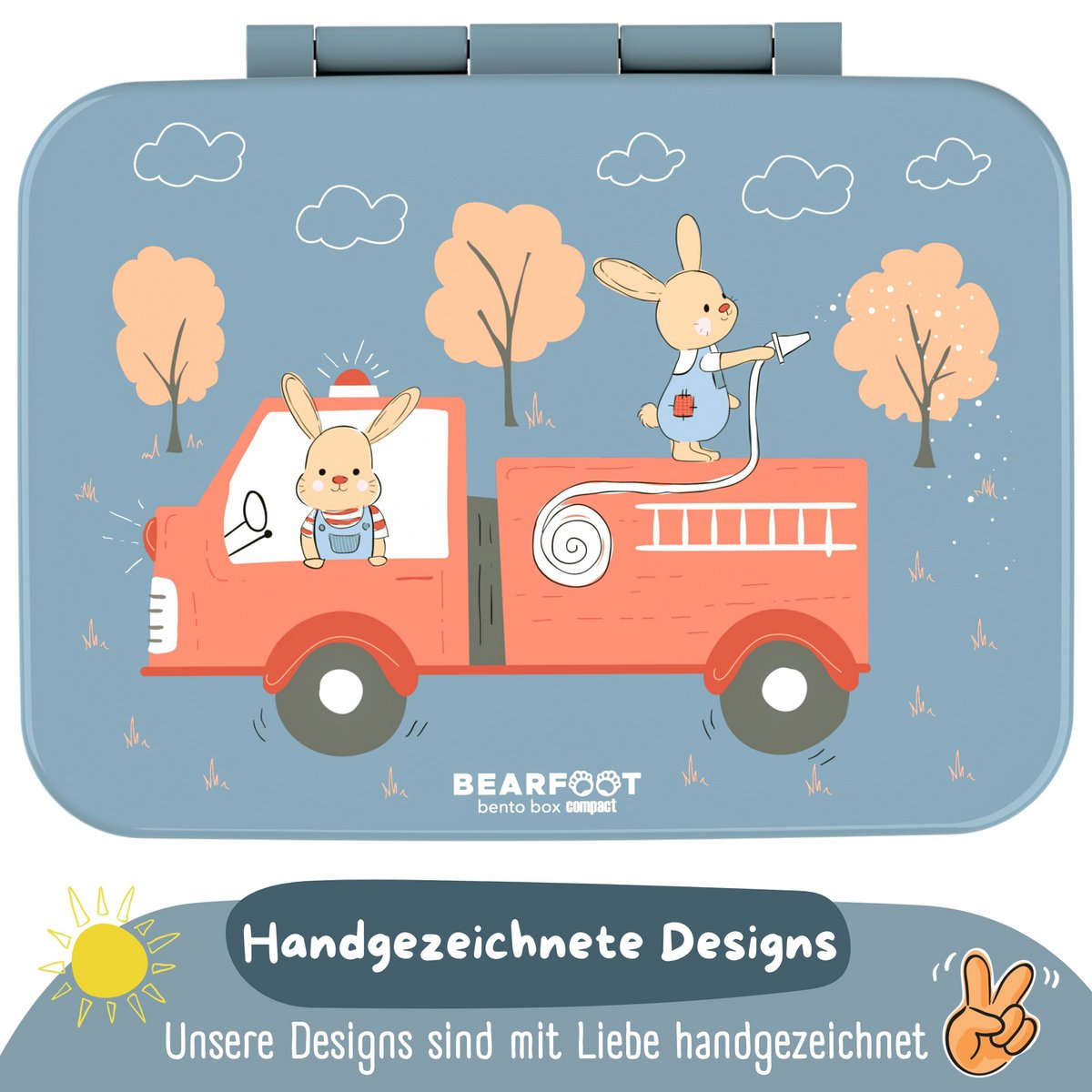 COMPACT Kinder Brotdose Bento Box - Hase & Feuerwehr