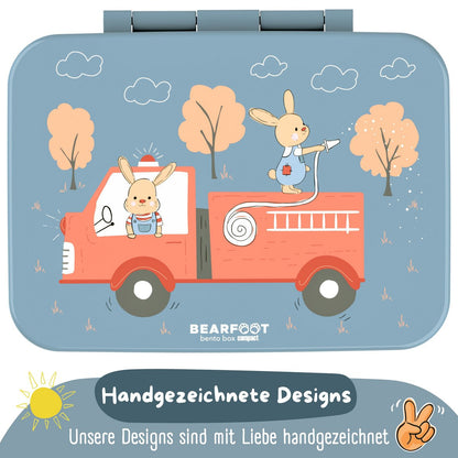 COMPACT Kinder Brotdose Bento Box - Hase & Feuerwehr