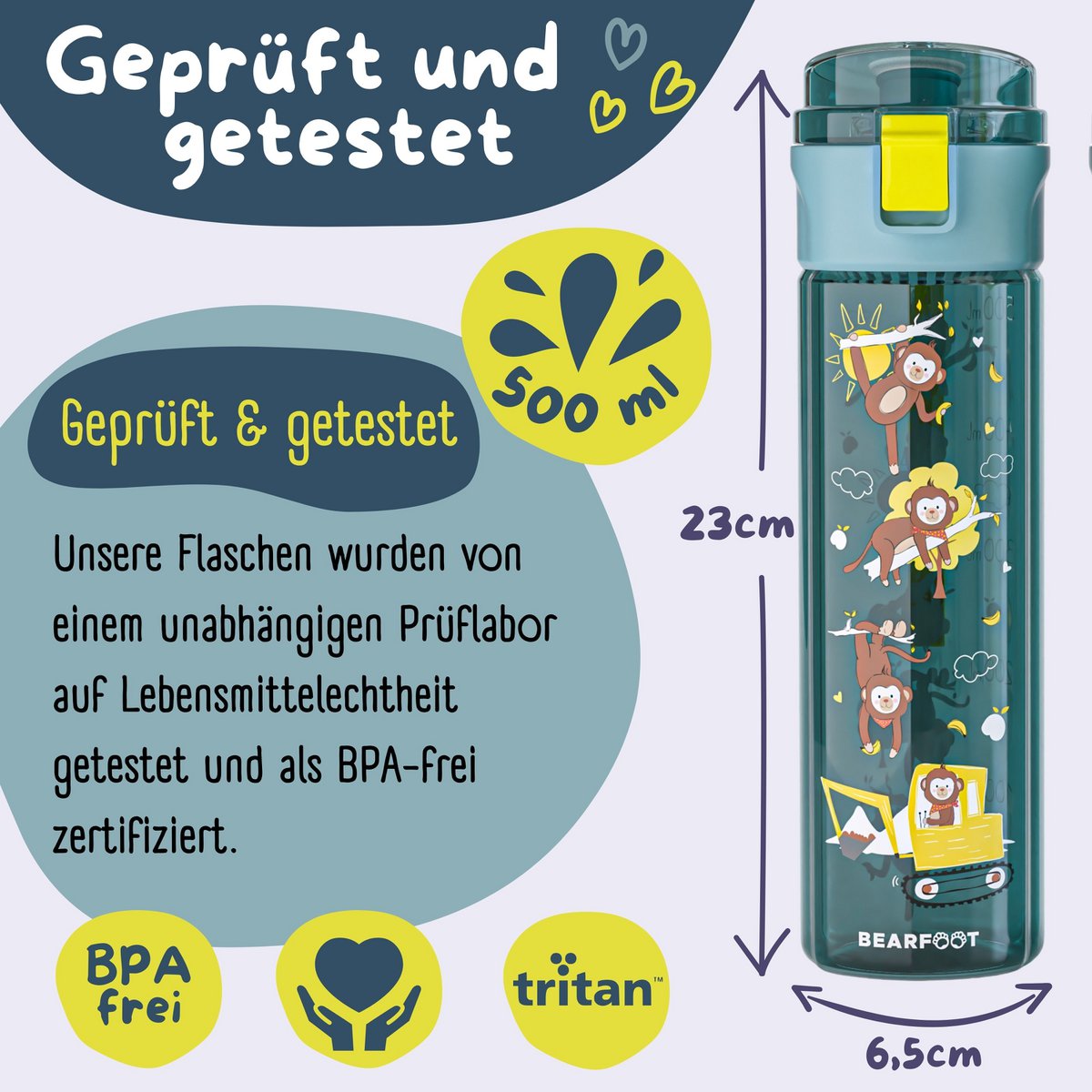 Kinder Trinkflasche 500 ml – Affe & Bagger
