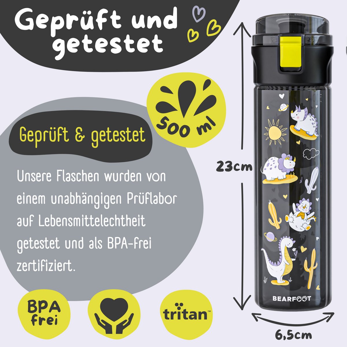 Kinder Trinkflasche 500 ml – Dinos Schwarz