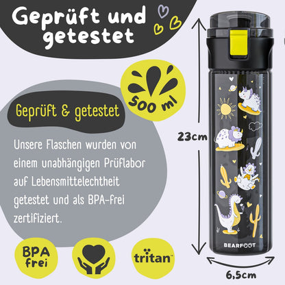 Kinder Trinkflasche 500 ml – Dinos Schwarz