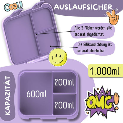 COMPACT Kids Lunch Box Bento Box - Unicorn purple