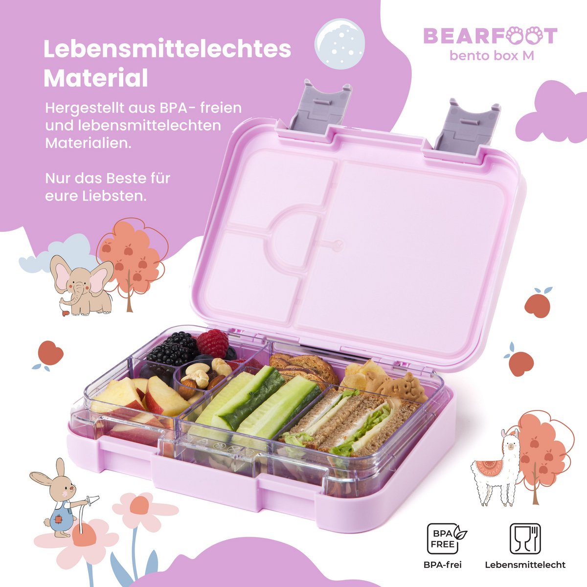 Kinder Brotdose Bento Box – Lila mit Hund & Katze