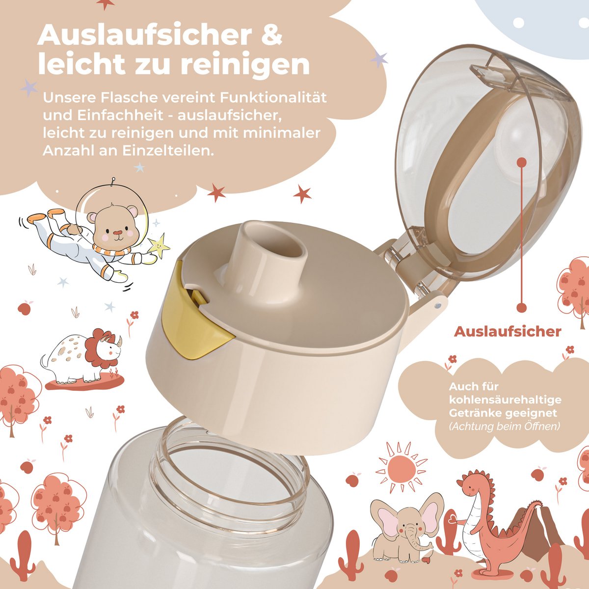 Kinder Trinkflasche Tritan – Wasserflasche Safari | 450 ml