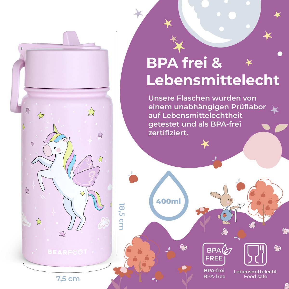 Kinder Thermosflasche Edelstahl – Einhorn | 400 ml