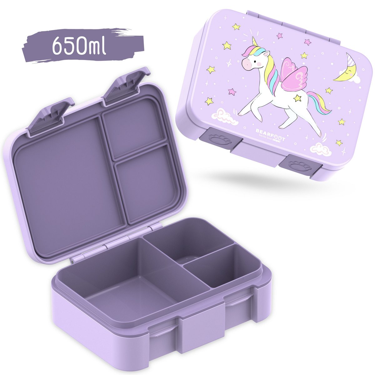 COMPACT Kids Lunch Box Bento Box - Unicorn purple