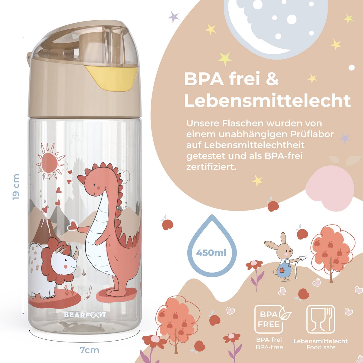 Kinder Trinkflasche Tritan – Wasserflasche Dinos | 450 ml