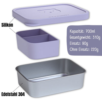 Kinder Brotdose Edelstahl mit Silikoneinsatz - Lavendel