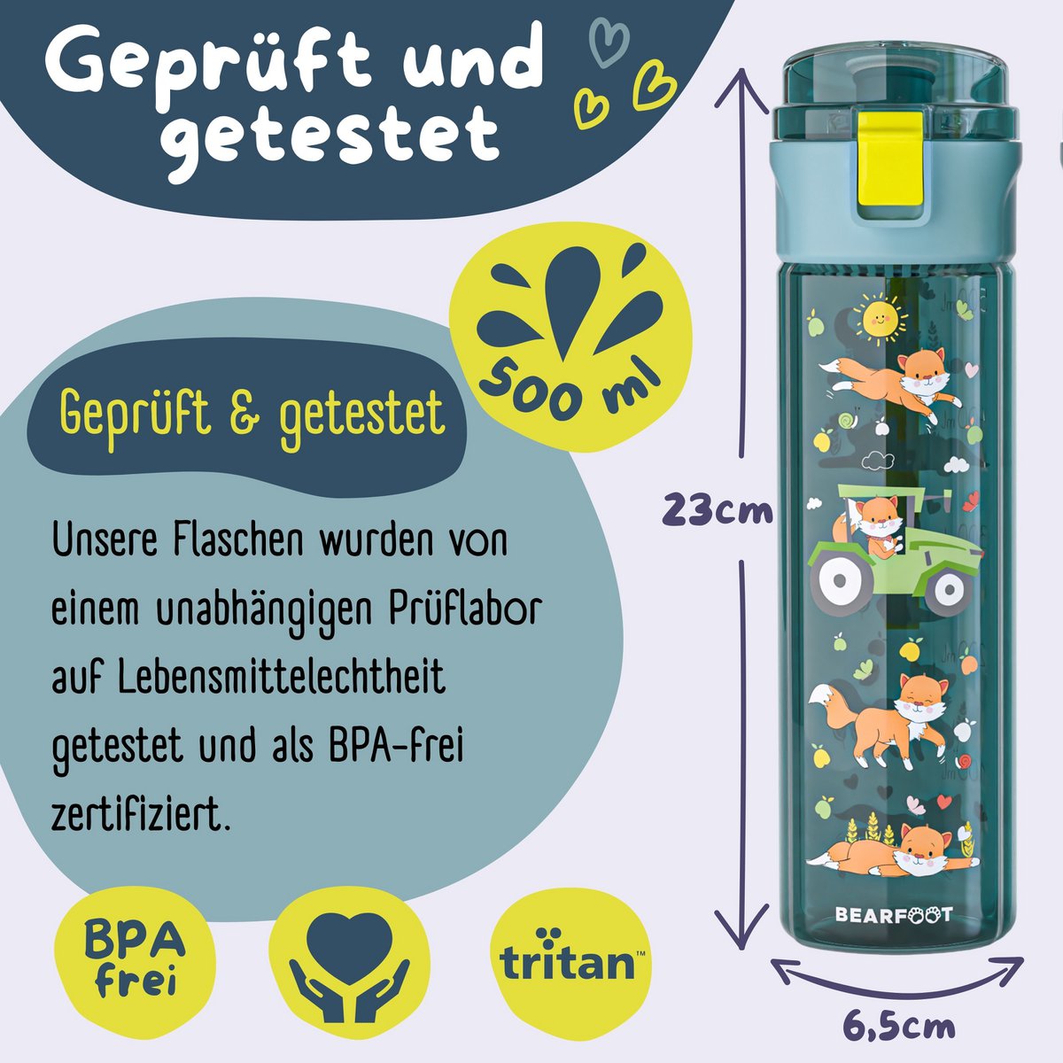 Kinder Trinkflasche 500 ml – Fuchs & Traktor
