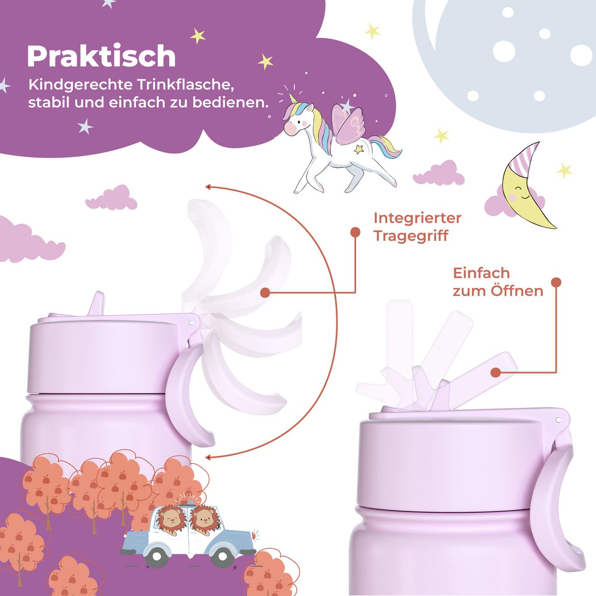 Kinder Thermosflasche Edelstahl – Einhorn | 400 ml