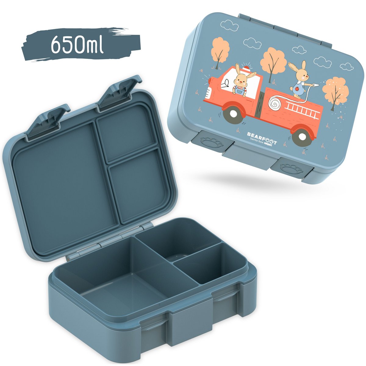 COMPACT Kinder Brotdose Bento Box - Hase & Feuerwehr