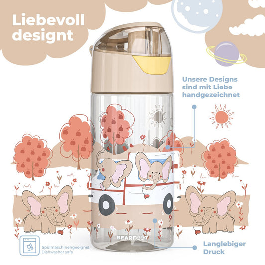 Kinder Trinkflasche Tritan – Wasserflasche Elefant & Krankenwagen | 450 ml