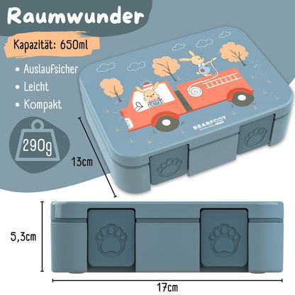 COMPACT Kinder Brotdose Bento Box - Hase & Feuerwehr