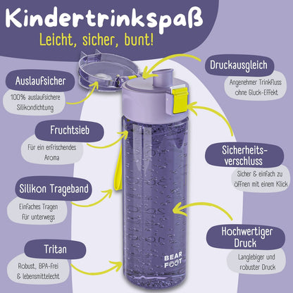 Kinder Trinkflasche 500 ml – Bär Logo Lila-Pink