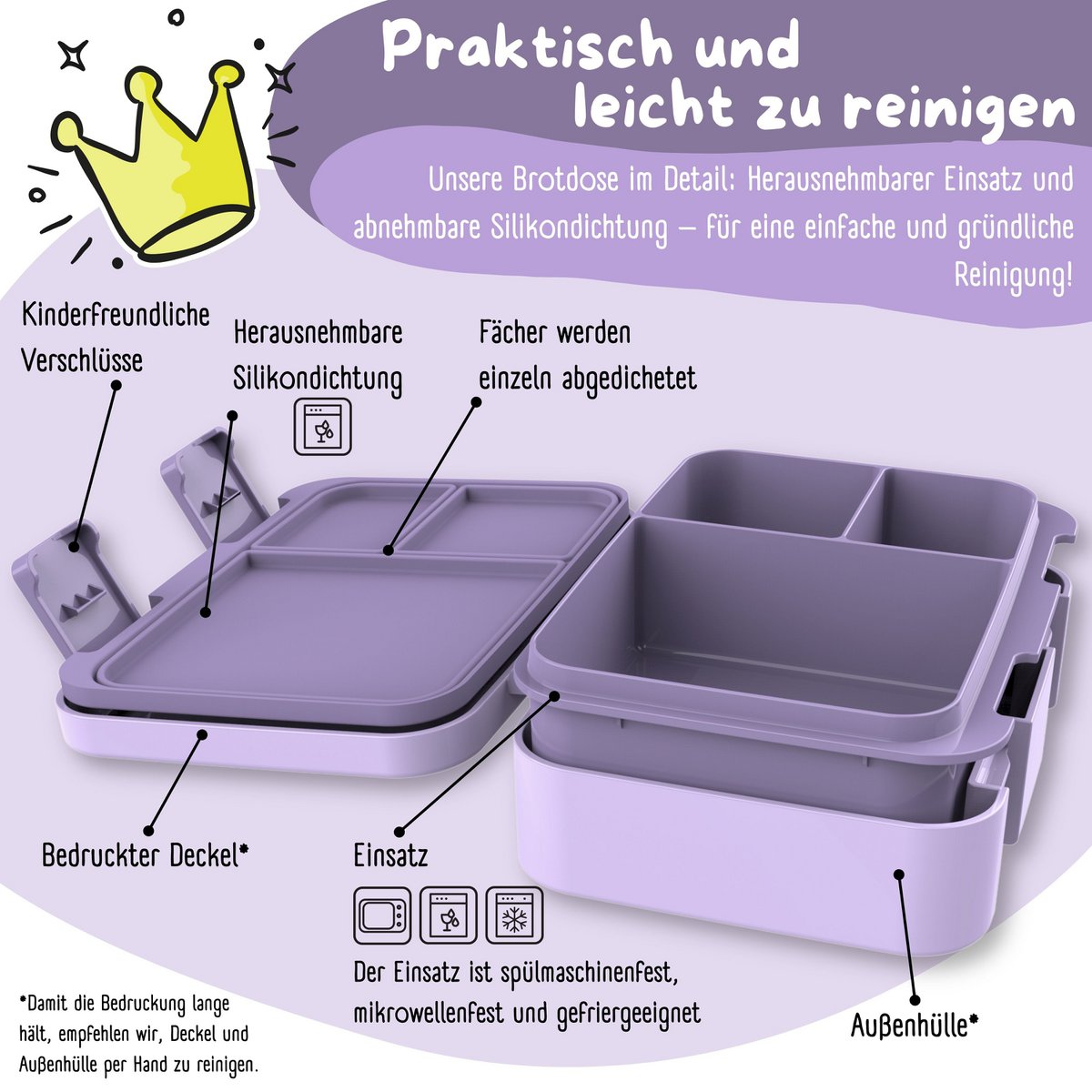 COMPACT Kids Lunch Box Bento Box - Unicorn purple
