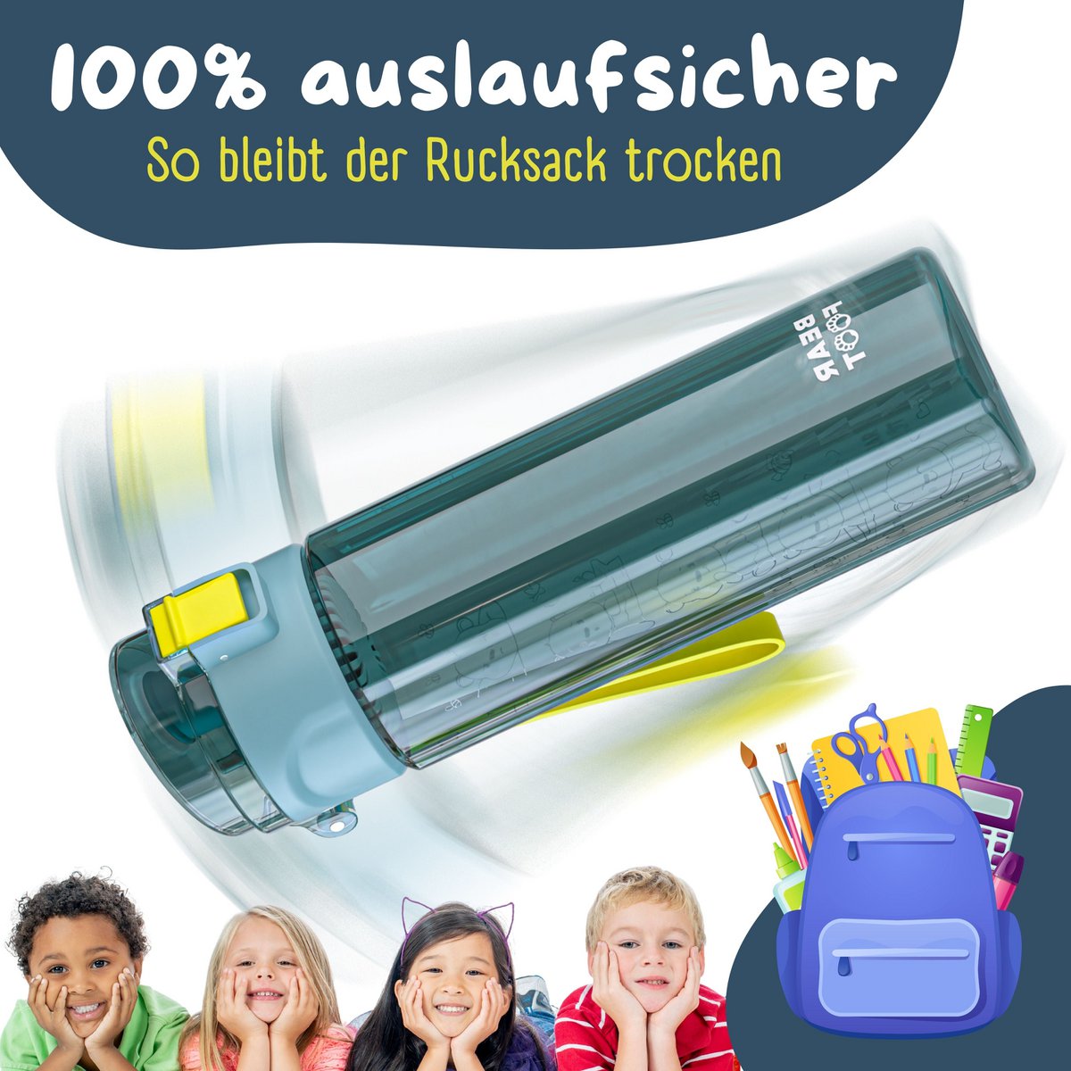 Kinder Trinkflasche 500 ml – Bär Logo Blau