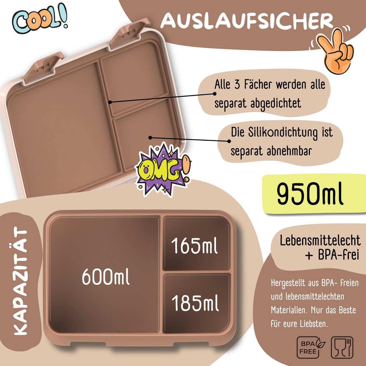 COMPACT Kinder Brotdose Bento Box - Dino