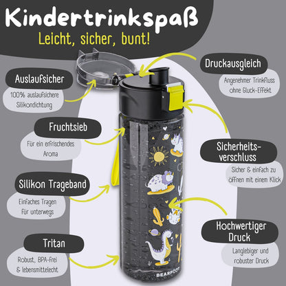 Kinder Trinkflasche 500 ml – Dinos Schwarz