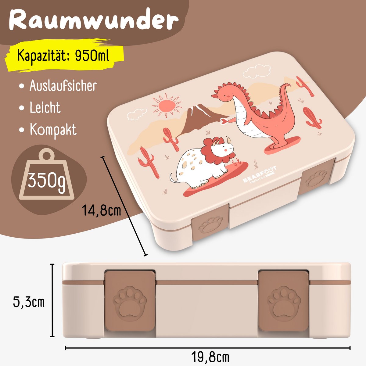COMPACT Kinder Brotdose Bento Box - Dino