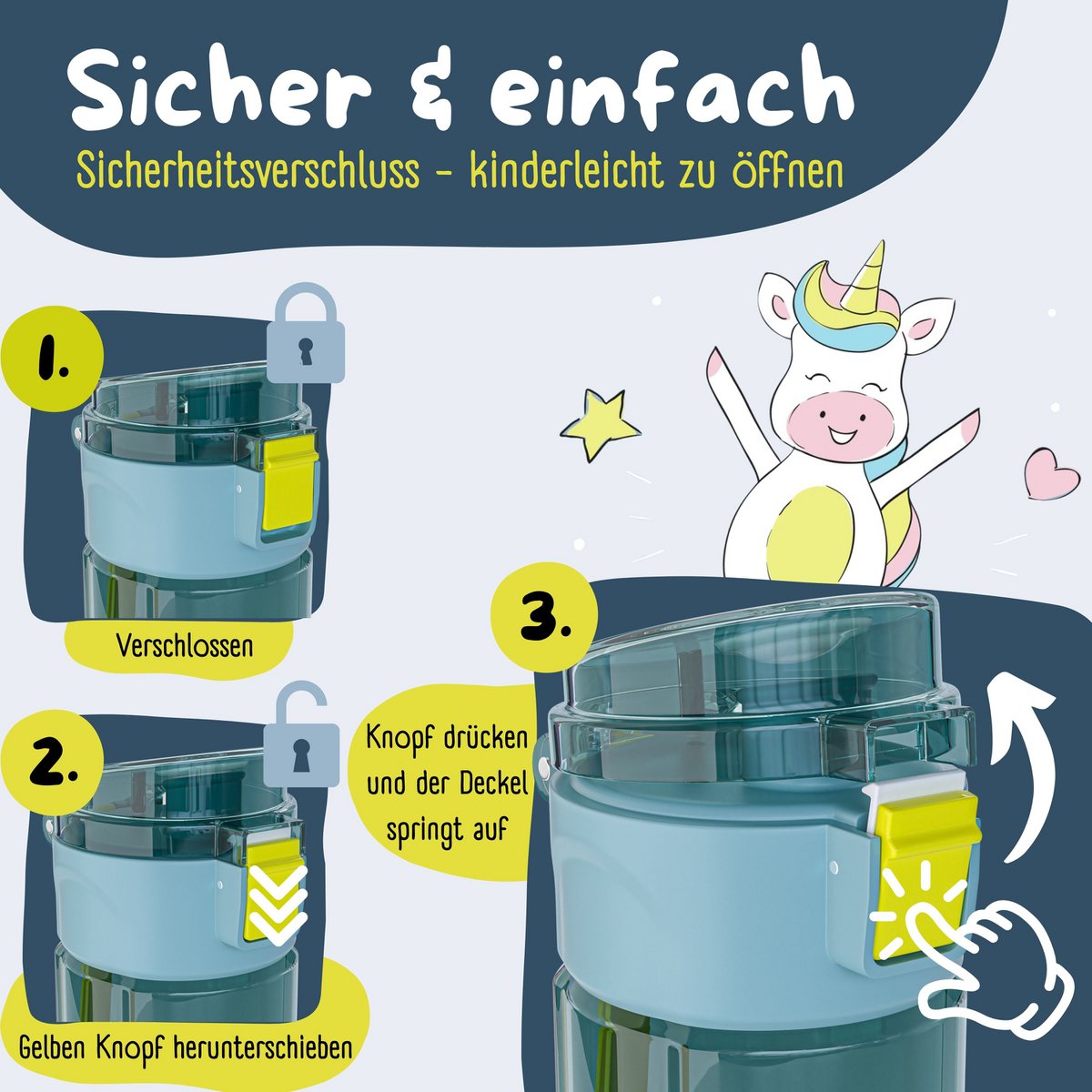 Kinder Trinkflasche 500 ml – Bär Logo Blau