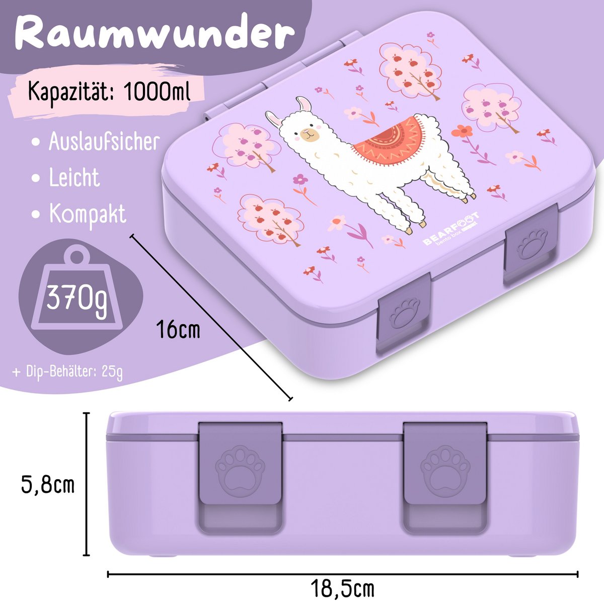 COMPACT Kinder Brotdose Bento Box - Lama