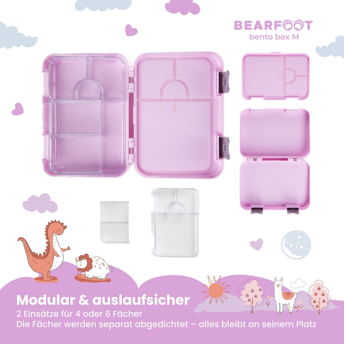 Kinder Brotdose Bento Box – Lila mit Hund & Katze