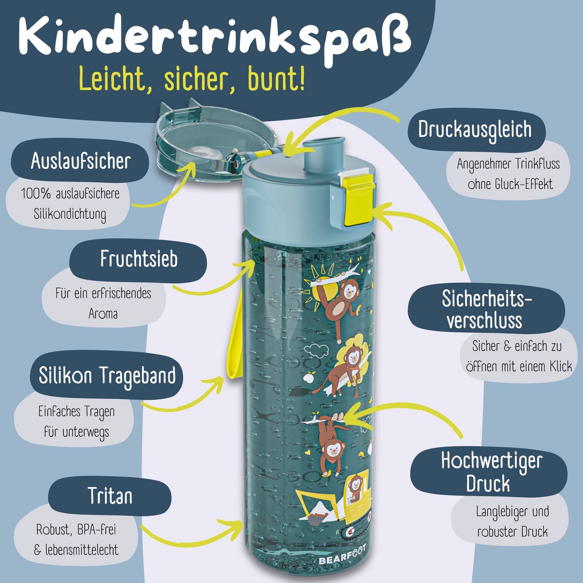 Kinder Trinkflasche 500 ml – Affe & Bagger
