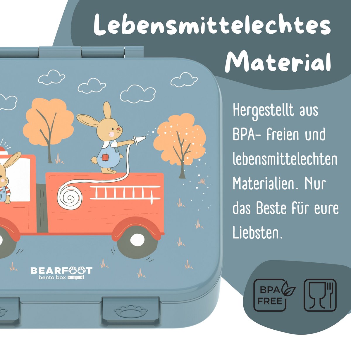 COMPACT Kinder Brotdose Bento Box - Hase & Feuerwehr