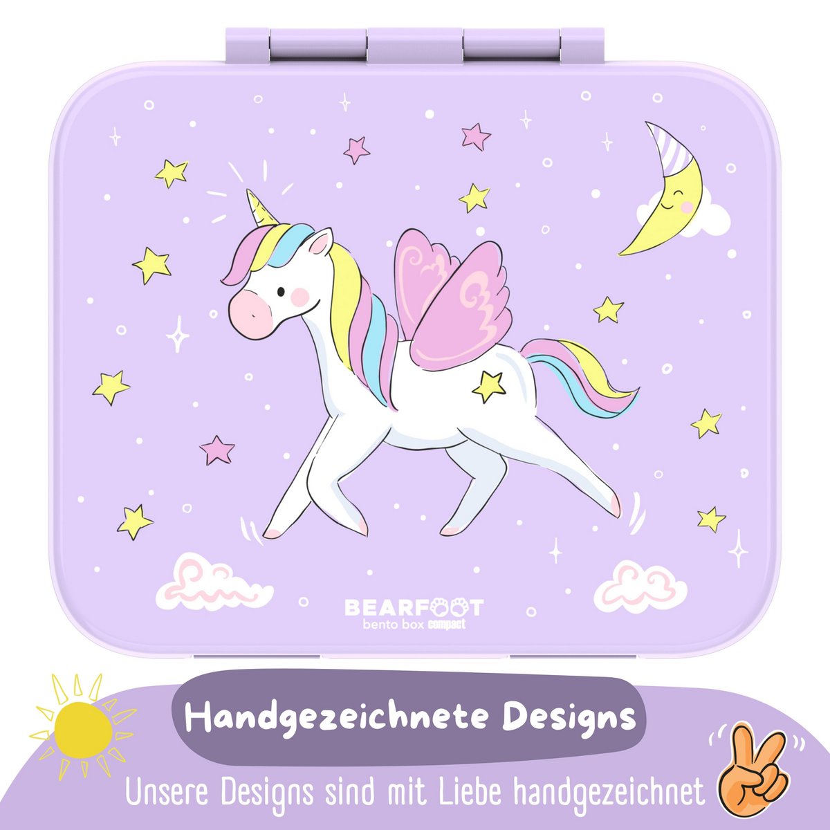 COMPACT Kids Lunch Box Bento Box - Unicorn purple