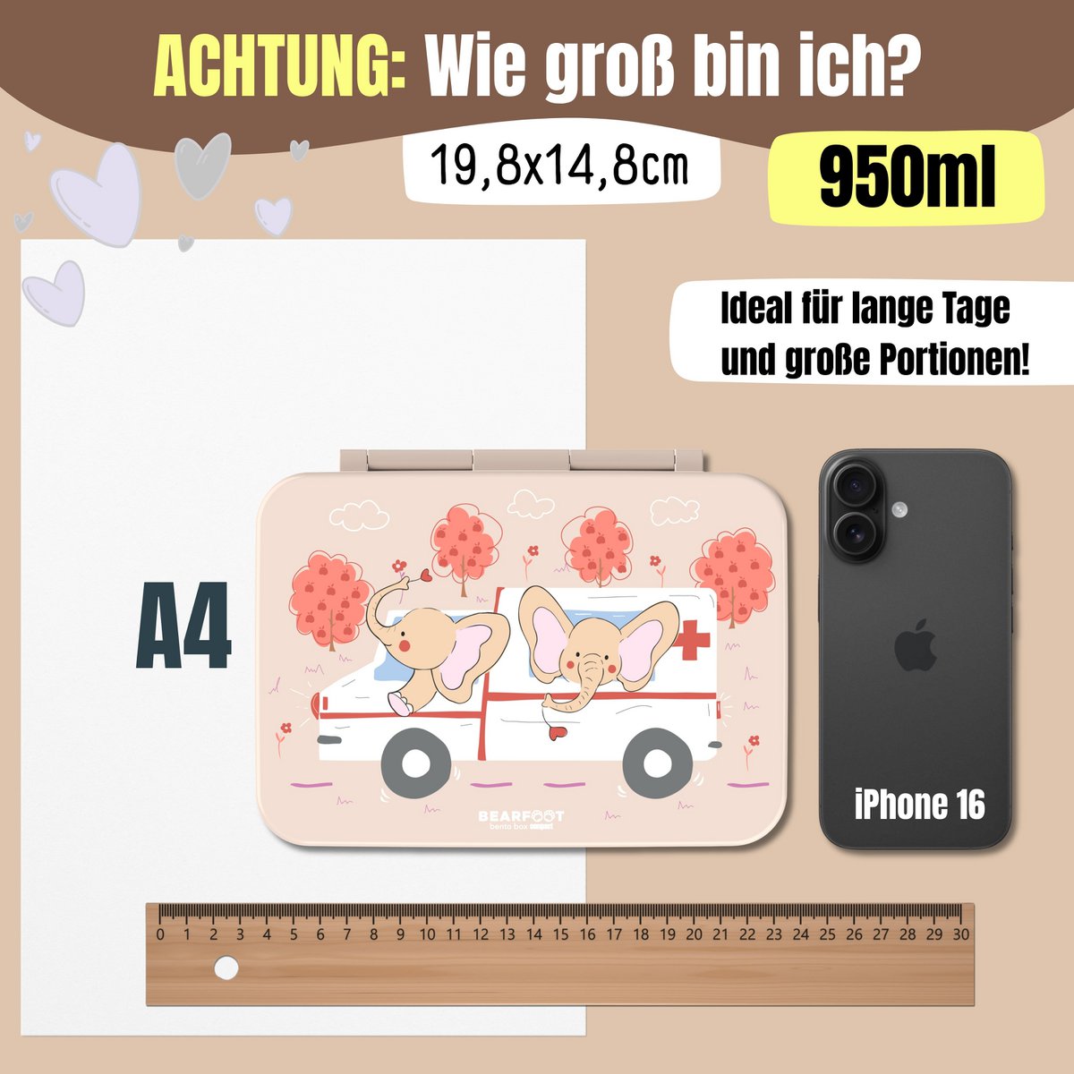 COMPACT Kinder Brotdose Bento Box - Krankenwagen & Elefant