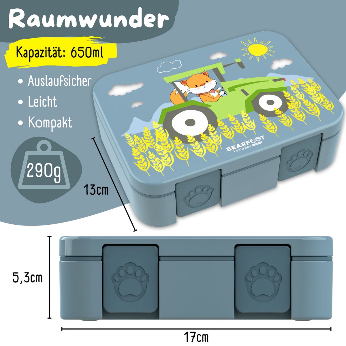 COMPACT Kinder Brotdose Bento Box - Traktor & Fuchs