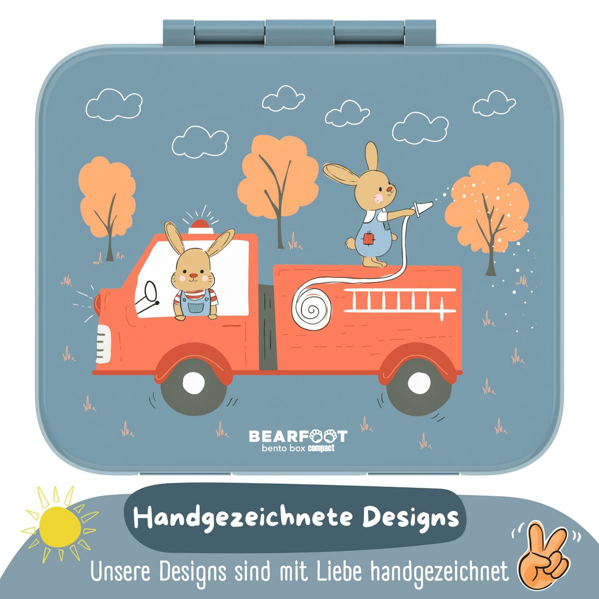 COMPACT Kinder Brotdose Bento Box - Hase & Feuerwehr