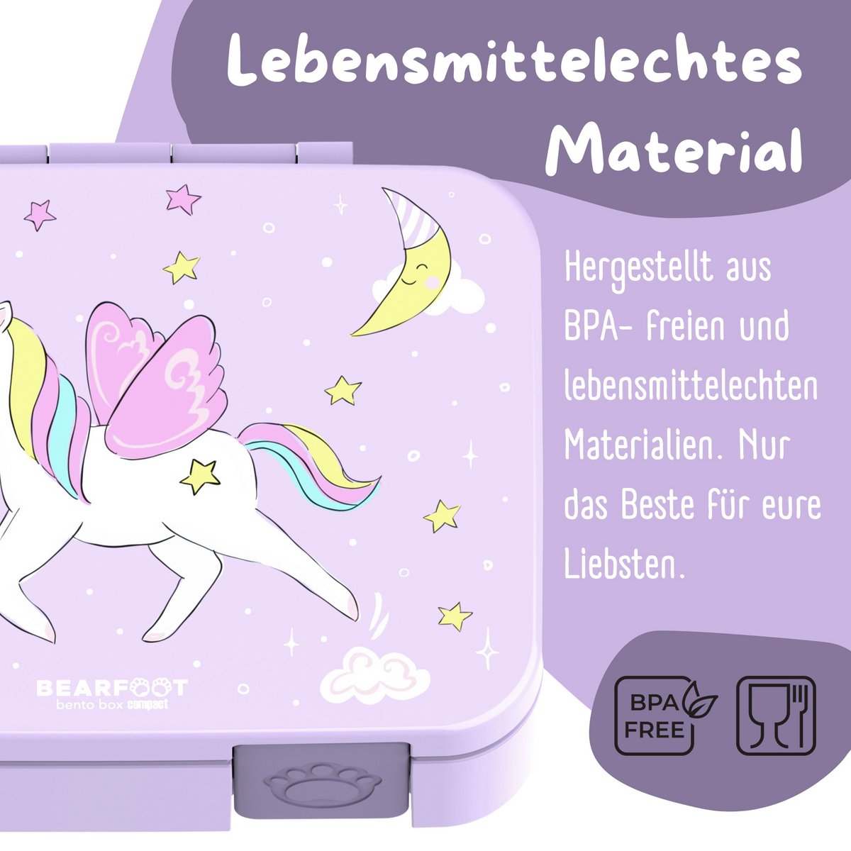 COMPACT Kids Lunch Box Bento Box - Unicorn purple