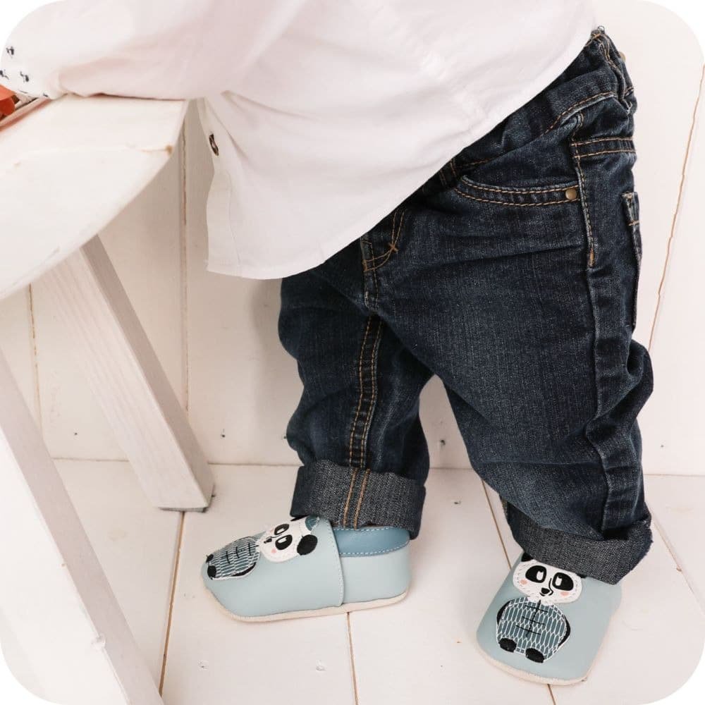 PANDA Babyhausschuhe aus weichem Leder